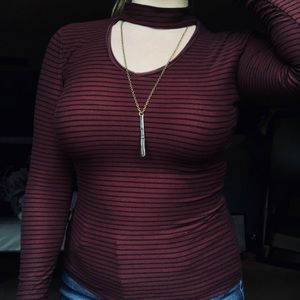 Striped Long-Sleeved shirt with Choker